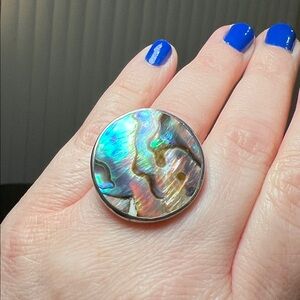 Beautiful Vintage Sterling Silver 925 Abalone Disc Statement Ring